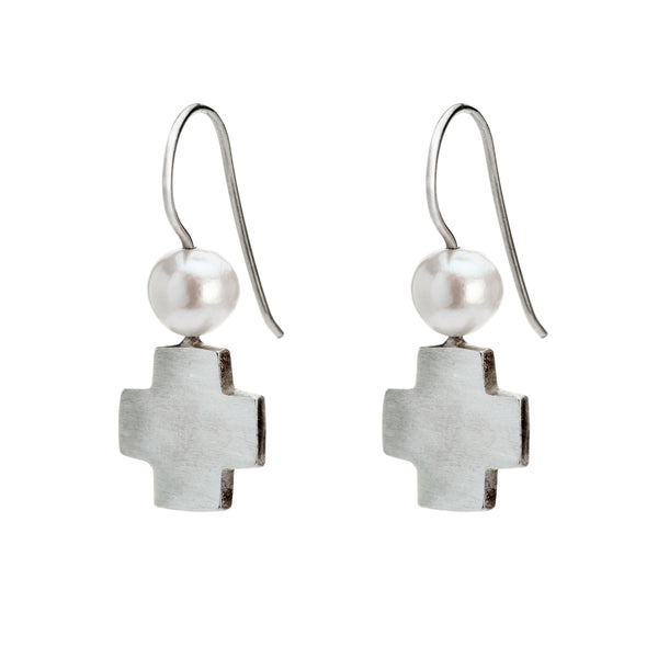 Large cross earrings with pearl